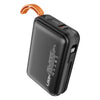 Login Oblivor L-707 Power Bank with 20,000mAh battery, 65W fast charging, built-in cable, USB PD charging, premium ABS body, and carry strap.