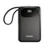 Ronin Pulse R-4065 10000mAh Power Bank with built-in USB Type-C cable, 22.5W fast charging, digital battery display, and slim portable design.