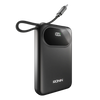 Ronin Pulse R-4065 10000mAh Power Bank with built-in USB Type-C cable, 22.5W fast charging, digital battery display, and slim portable design.