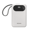 Ronin Pulse R-4065 10000mAh Power Bank with built-in USB Type-C cable, 22.5W fast charging, digital battery display, and slim portable design.
