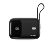 Ronin R-4030 Neutron 10000mAh Power Bank with built-in USB-C and Lightning cables, 22.5W fast charging, and digital battery display.